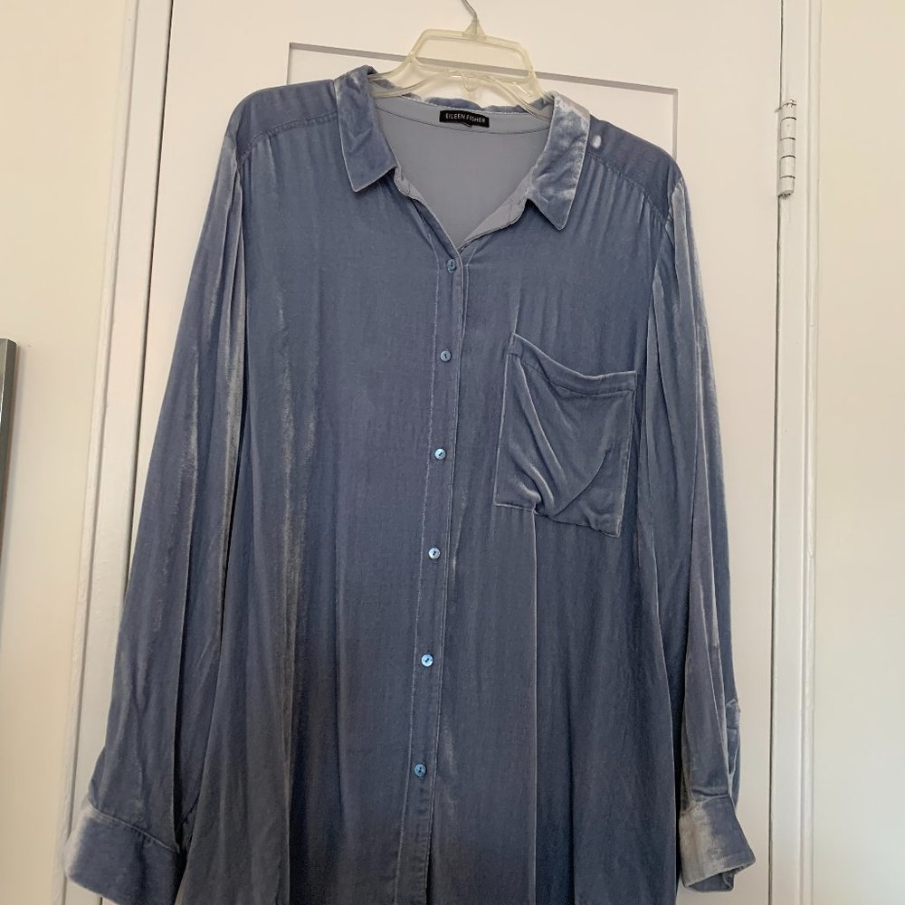 Eileen Fisher blue velvet shirt, NWOT, XL